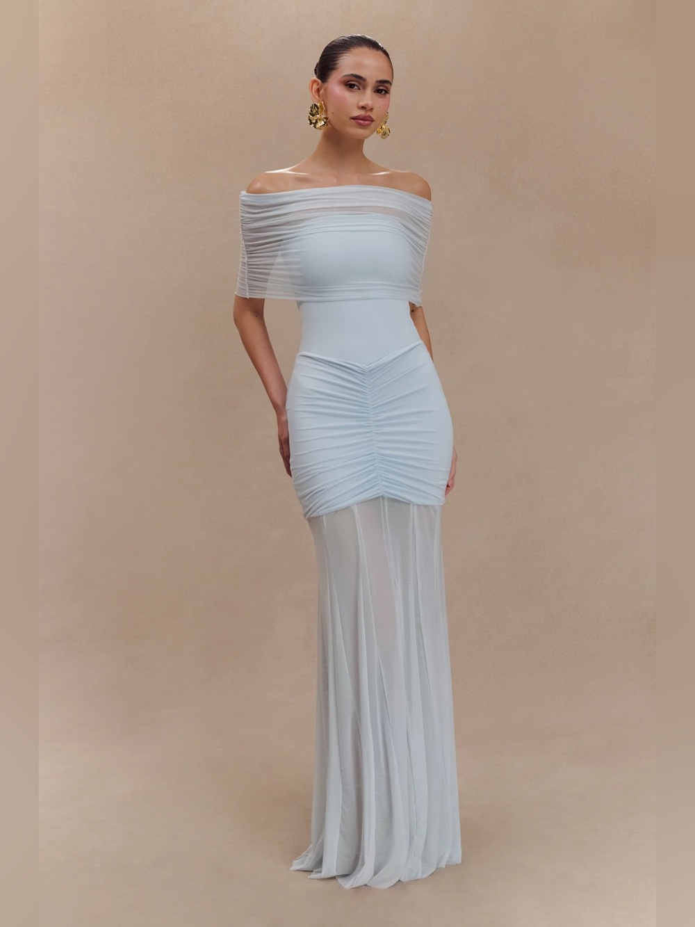 Meshki Off-Shoulder Light Blue Maxi Dress